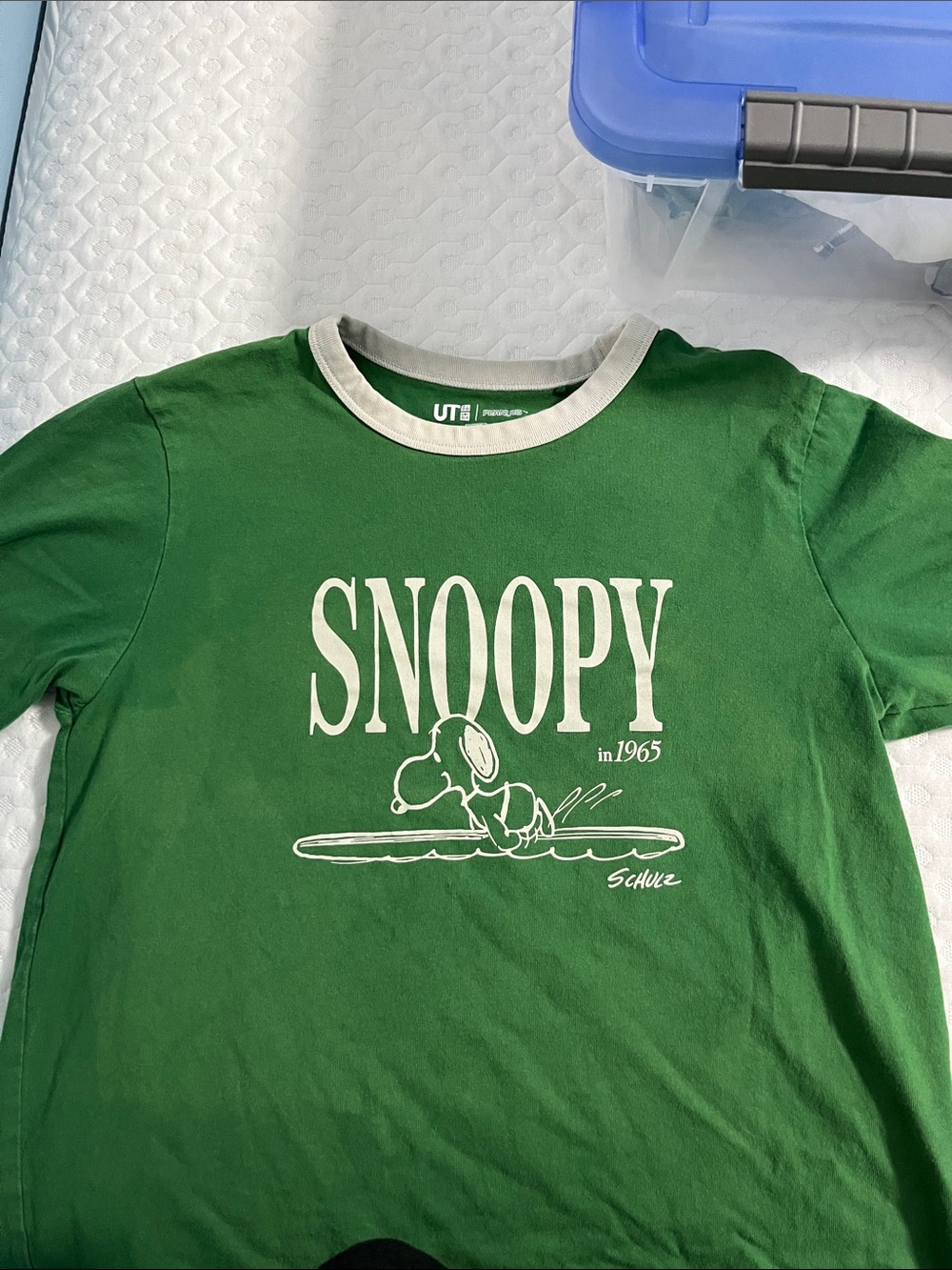 Uniqlo Green Snoopy Graphic Tee with White Trim